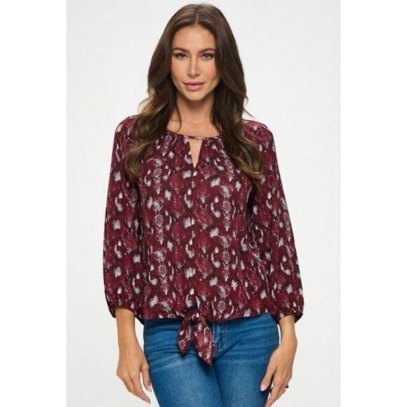 WEST K Women Veronica Tie Front Blouse Indie Boho Spring Summer Animal Print - Picture 1 of 10